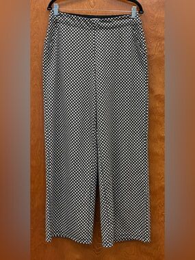 Max Studio London black & cream pattern knit stretch pants wide leg high rise LG